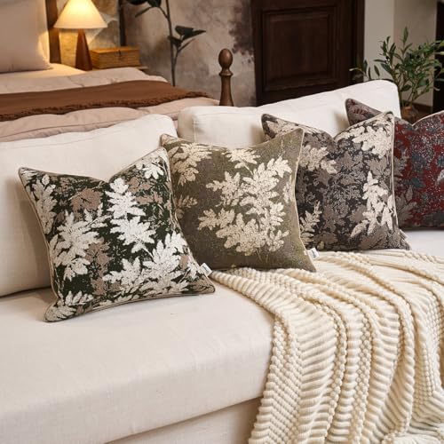 Yangest Neutral Leaf Pillow Cover 20 x 20 Inches, Vintage Chenille Square Throw Pillow Cover Soft Leaves Nature Accent Couch Pillow Cover for Living Room Bedroom, Grey - color: Grey, size: 20" x 20" (Pack of 1)