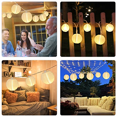 Vigdur White Lantern String Lights - Large and Small Hanging Nylon Lantern Lights Plug in for Indoor Bedroom Party Outdoor Patio Backyard Use,9.84FT - color: White Lantern - Large and Small