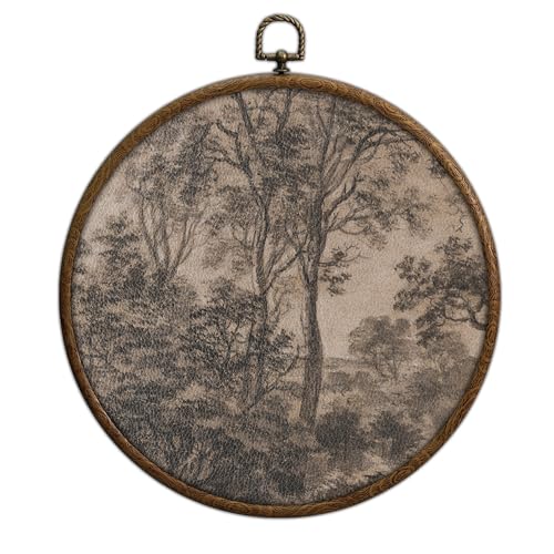 Round Wall Decoration, Vintage Moody Woodland Landscape Wall Art, Printed Canvas Wall Hanging for Bedroom Kitchen Home Office, Living Room Wall Art, Dorm Decor, Circular Wall Hanging with Hooks,24 - color: Vintage23