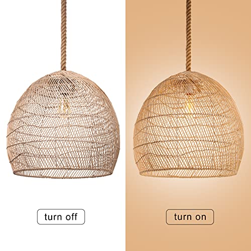 Arturesthome 1 Light Natural Rattan Pendant Light Fixture,Woven Pendant Light Wicker Chandelier,Hanging Ceiling Light,Handmade Lampshade,Rope Lamp for Kitchen Island W19.6in X H 17.7in - size: 19.6″W x 18″H