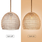 Arturesthome 1 Light Natural Rattan Pendant Light Fixture,Woven Pendant Light Wicker Chandelier,Hanging Ceiling Light,Handmade Lampshade,Rope Lamp for Kitchen Island W19.6in X H 17.7in - size: 19.6″W x 18″H