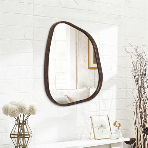 Irregular Asymmetrical Mirror Wall Mounted, Unique Vanity Mirror, Shaped Dressing Mirror Decorative for Living Room, Bathroom, Bedroom, Entryway Wall Decor Brown 20"x16" - color: Brown, size: 20"L x 16"W