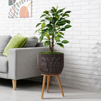 Casafield Indoor Planter with Stand, Dark Brown Floor Planter with Wood Legs, Large Plant Pot Cover with Liner for Houseplants, Flower Pots and Trees - color: Dark Brown With Natural Legs