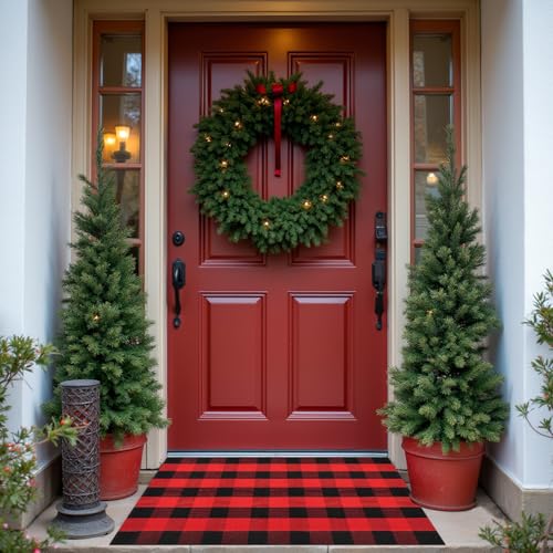 Buffalo Plaid Area Rug, Checkered Rug 27.5x43 Inches, Black and Red Rug, Washable Cotton Mat for Front Porch, Entryway, Kitchen, Living Room, Christmas Decor - color: Black & Red, size: 2'3" x 3'7" (Rectangular)