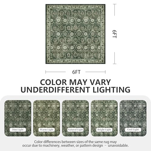 6x6 Square Area Rug, Soft Non Slip Low Pile Washable Rug, Boho Modern Area Rug for Living Room，Bedroom, Laundry Room, Dark Green/Beige - color: A-sage Green, size: 6x6 (Square)