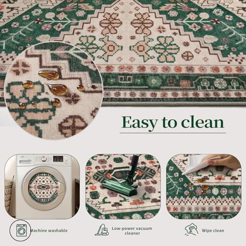 Ciicool Small Area Rug, 2x3ft Red Boho Rug, Ultra Soft Entry Rugs for Entryway, Non-Slip Washable Rugs Oriental Low-Pile Indoor Mat Floor Carpet for Entrance Bedroom Kitchen Bathroom Foyer Decor - color: Beige/Green, size: 2' X 3' (Rectangular)