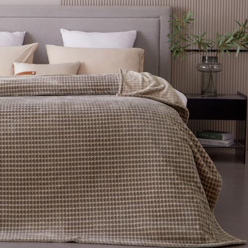 Fleece Throw Blanket for Couch and Bed, 50x60 Inches Soft Cozy 3D Decorative Jacquard Flannel Blankets, Lightweight Fuzzy Warm Throws for Sofa, All Seasons,Taupe -Block Pattern - color: Taupe-1