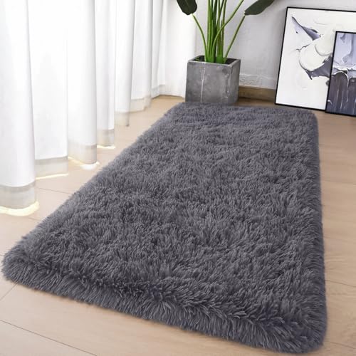 Chicrug Soft Runner Rugs for Bedroom Living Room Plush Fluffy Rug 2x4 Feet, Shag Furry Area Rug Carpet Non Shedding for Nursery Children Kids Girls Room Home Decorative, Coal Grey - color: Coal Grey, size: 2' x 4' (Runner)