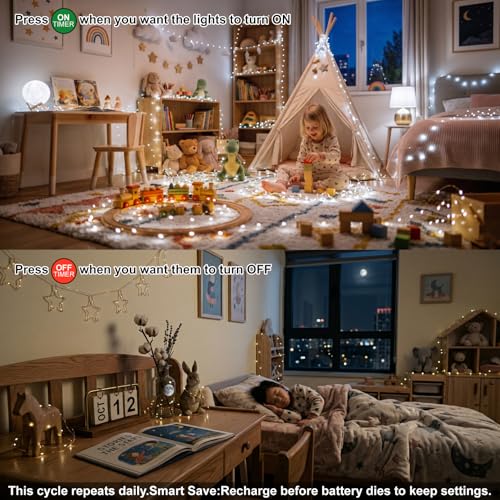 8 Pack Rechargeable LED Fairy Lights 7Ft 20LED Battery Operated with Remote, DIY Timer & 8 Modes, Mini Twinkle String Lights for Indoor Christmas Wedding Mason Jar Bedroom Party Table (White) - color: White