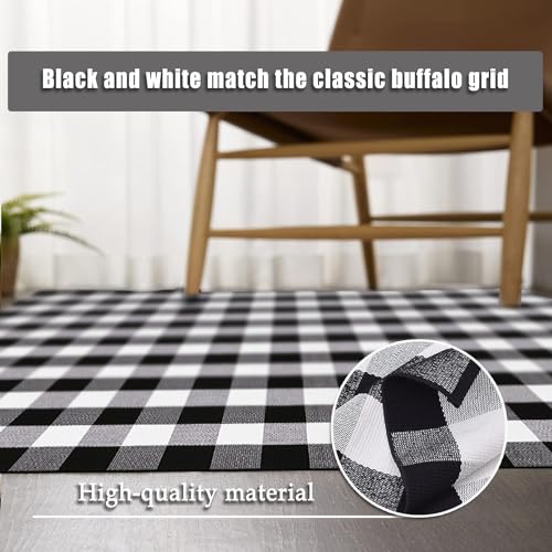 Buffalo Plaid Rug 5.5'x7.5'Black and White Area Rug,Washable Cotton Woven Indoor/Outdoor Rug for Farmhouse/Dining Room/Bedroom/Living Room Rug Retro Lattice Checkered Carpet - size: 5.5'x 7.5'