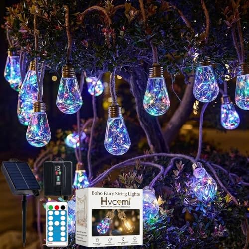 Boho Fairy String Lights Outdoor Backyard Solar String Lights LED for Garden Patio Porch Decor USB Waterproof Shatterproof Bulbs 8 Modes Edison Night Lamp Party Gift(17ft 10Lights,Colorful Remote) - color: 17ft 10Lights, size: Colorful Remote