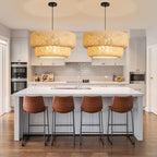 23.65” Farmhouse Bamboo Chandelier 4-Lights Large Hand-Woven Rattan Pendant Light Boho Bamboo Dining Room Lights Fixtures for Bedroom Living Room Restaurant Cafe Kitchen Island - color: Beige-23.65IN