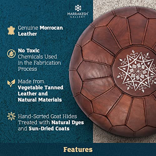 Marrakesh Gallery Genuine Leather Round Pouf Unstuffed - Moroccan Ottoman Footstool, Footrest Cover - Boho Decor - Bohemian Living Room, Bedroom, Kids Room, Gift & Wedding - color: Cognac