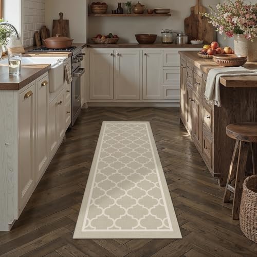 PureCozy Beige Runner Rug 2x6 Machine Washable Long Carpet Low Pile Indoor Hallway Throw Rug Non Slip for Kitchen Laundry Bathroom Dining Room - color: Lantern&beige, size: 2' x 6' (Runner)