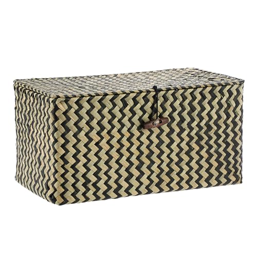 Hipiwe Wicker Shelf Baskets with Lid Seagrass Storage Baskets Handwoven Household Organizer Rectangular Woven Organizer Box for Storage Shelf Wardrobe,Medium - color: Black, size: Medium