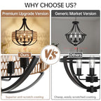20" Rattan Farmhouse Chandelier Light Fixtures,5-Light Rustic Rattan Pendant Lighting with Woven Wicker Shade Boho Black Hanging Ceiling Light for Dining Room Living Room Kitchen Island Bedroom - color: V-Weave Round Rattan, size: 5 light 20 inches