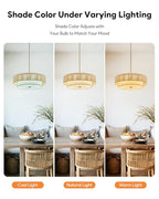 VONLUCE 17.7" Boho Rattan Chandelier, 4-Light Drum Chandelier with 2-Tier Woven Rattan Ceiling Light for Dining Room Bedroom Living Room with E26 Sockets, Nickel Finish, ETL Certified - color: Nickel, size: 18inch