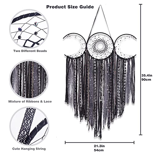 ANROYE Black Triple Moon Goddess Macrame Wall Hanging, Wicca Crescent Dream Catcher for Witch Home, Dreamcatcher for Bedroom Decoration, Pagan Woven Tapestry for Wiccan Adults Decor - color: Shadow Black