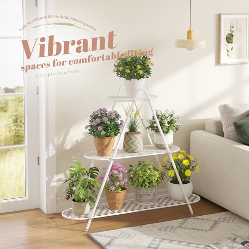 STDDRE Plant Stand Indoor Plant Shelf Outdoor Corner Tall Plant Rack 3-Tier Large Metal Plant Holder Heavy-Duty Flower Rack for Patio,Living Room,Garden Decor (White) - color: White