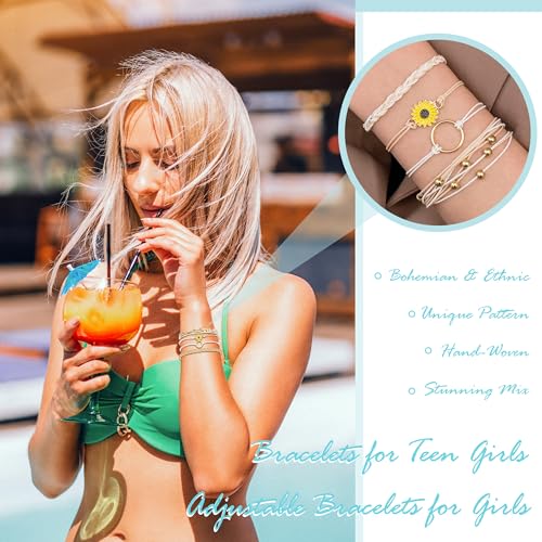 choice of all String Bracelets for Women Boho Wave Surfer Beach Wear Cute Bracelets Set Summer Friendship Jewelry Accessories Beach Stuff - color: A1:4 pcs brown white surfer bracelets