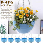 Zopeal 16 Pack Self Watering Hanging Planters 8 Inch Garden Flower Plant Pot Container with Drainer and Chain Round Hanging Pot Plant Basket for Indoor Outdoor Plants(Blue) - color: Blue