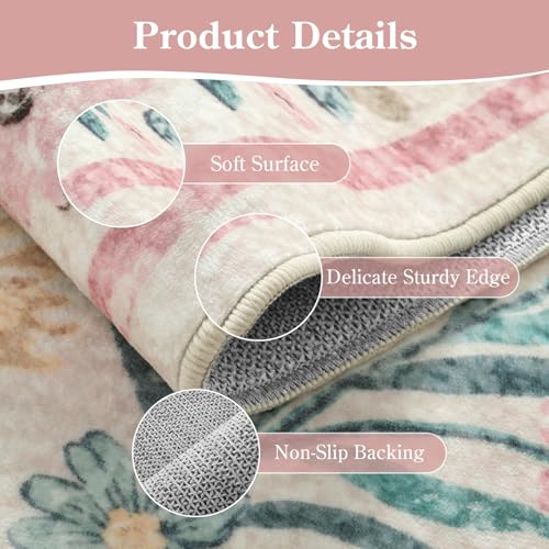 Morebes Boho Hallway Runner Rug 2x6, Pink Floral Kitchen Runner Rugs for Bedroom Girls, Washable Non Slip Super Soft Indoor Throw Carpet for Bathroom Laundry Room Entryway - color: Pink, size: 2' x 6' (Rectangular)