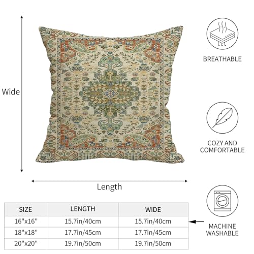 Boho Throw Pillow Covers 16x16 Set of 2,Sage Green Orange Ethnic Boho Outdoor Pillows Cover Spring Fall Western Bohemian Linen Decorative Pillowcase for Couch Living Room Bed Decor - color: Green Orange, size: 16" x 16" (Pack of 2)