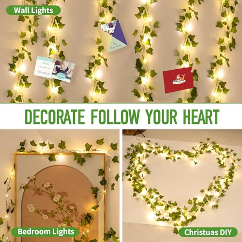 Fake Plants Vines,33ft 100 LED Artificial Ivy Garland with Fairy Lights,for Home Living Room Bedroom wall Art Aesthetic Office Coffee Wedding Party Farmhouse Dorm Outdoor Garden Decor - color: IVY String Lights