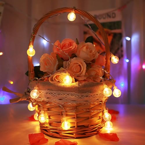 Battery Operated Globe String Lights 16FT Waterproof 30 LED 8 Modes Outdoor String Lights Crystal Ball String Light with Timer for Backyard Garden Balcony Pergola, Warm White (2 Pack) - color: Silver Wire Warm White, size: 2 Pack