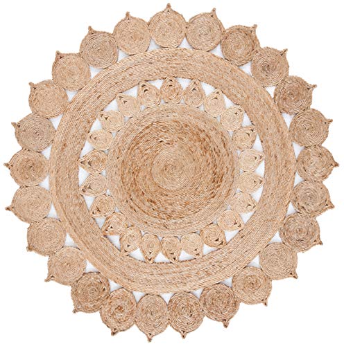 SAFAVIEH Natural Fiber Round Collection 5' Round Natural NFB246A Handmade Boho Country Charm Jute Area Rug - size: 5' (Round)