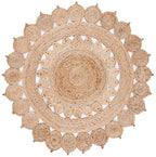 SAFAVIEH Natural Fiber Round Collection 5' Round Natural NFB246A Handmade Boho Country Charm Jute Area Rug - size: 5' (Round)