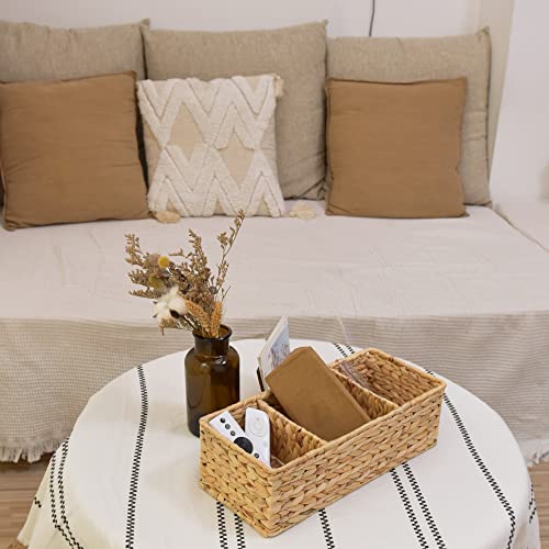 StorageWorks Wicker Basket Tank Topper, Wicker Storage Basket for Shelves, Toilet Paper Basket for Back of Toilet Tank Top, 3-Section Water Hyacinth Storage Baskets, 2-Pack - color: Natural(Water Hyacinth), size: 14¼"l x 6"w x 4¼"h