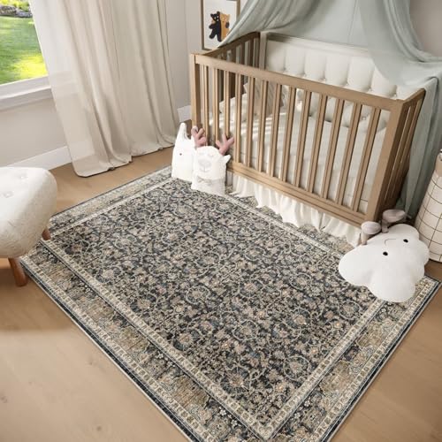 Washable 2x3 Entryway Rug, Boho Non-Slip Door Mat Vintage Distress Small Rugs for Kitchen Nursery Office Bedroom, 0.3" Neutral Oriental Throw Carpet with Cushioning Pad, Black/Blue/Multi,A1 - color: Black/Blue/Multi, size: 2' x 3' (Rectangular)
