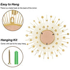 Gold Sunburst Mirror for Wall Decor Metal Sun Wall Mirror Decorative with Crystal Diamond for Living Room Bedroom Entryway Large Circle Mid Century Modern Starburst Wall Hanging 24 Inch