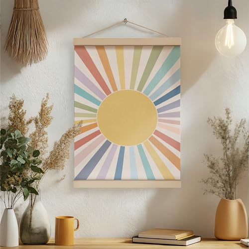 ZNGFON Boho Sun Poster Hanger Frame 12x16, Bohemian Sunshine Canvas Wall Art Posters with Wooden Frames, Abstract Minimalist Wall Hanging Room Door Decor Decorations for Bedroom Living Room A2 - color: Decor 04