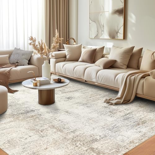 Capslpad 5x7 Abstract Area Rug, Non-Slip Washable Foldable Rug, Low Pile Ultra Soft Non-Shedding, Modern Beige Stain Resistant Large Rug for Living Room, Bedroom, Office, Dining, Room - color: Beige, size: 5' x 7' (Rectangular)