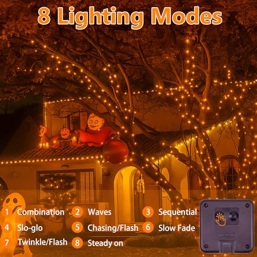 Extra-Long 144FT Solar String Lights for Outside, 2 Pack 400LED Solar Fairy Lights Outdoor Waterproof, Copper Wire with 8 Modes Solar Twinkle Lights for Tree Garden Party Xmas Wedding Decor (Orange) - color: Orange, size: 2 Pack-400LED