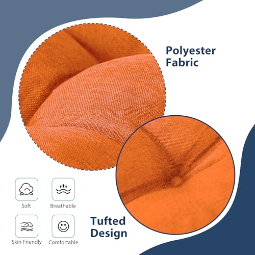 IASEAHK Chair Cushions for Dining Chairs, Seat Cushions for Kitchen Chairs, Indoor Seat Cushions with Ties, Tufted Foam Chair Pads, Non Slip Chair Cushions Set of 4, 15.5" x 15.5" x 4", Orange - color: Orange, size: Pack of 4