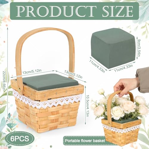 6 Set Woven Flower Basket Planter Boxes with Handles & Removable Floral Foam Flower Boxes for Arrangements Square Rattan Baskets with Waterproof Lining for Centerpiece Home Wedding Garden Decor - color: Natural