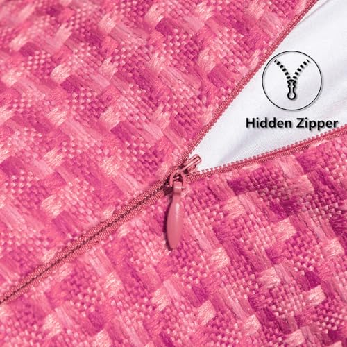 Kevin Textile Outdoor Waterproof Throw Pillow Covers Pack of 2 Valentines Day Weaving Texture Water Resistant Decorative Cushion Covers for Garden Patio Tent Balcony Bench Couch 18x18 Inch, Hot Pink - color: Hot Pink, size: 18" x 18" (Pack of 2)