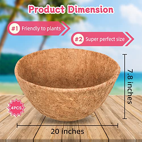 Riare 4 Pack 20 Inch Round Coco Liners Replacement, 100% Natural Coconut Coir Liners for Hanging Baskets, Garden Flower Vegetables Planter Pot, Window Box, Fence, Decks - size: 20inch