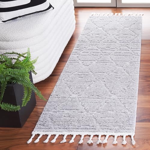 SAFAVIEH Marrakesh Collection Runner Rug - 2'2" x 6', Grey, Moroccan Trellis Design with Tassel Detail, Non-Shedding & Easy to Clean, Ideal for Hallway, Foyer, Entryway, Bedside (MRK517F) - color: Grey, size: 2'2" x 6' (Runner)