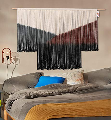 Flber Macrame Wall Hanging Large Black Tie-Dye Geometric Décor Bohemian Yarn Tapestry Home Boho Wall Décor 59" Wx35 L - color: Black