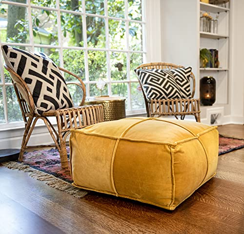Creative Co-Op Goldenrod Square Cotton Velvet Pouf - color: Goldenrod