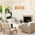 6-Light Boho Rattan Chandelier, 25.6" Large Rattan Pendant Light with Fabric Shade, Farmhouse Hand Woven Chandelier Hanging Ceiling Light for Dining Room, Living Room, Kitchen Island, Foyer, Hallway - size: 25.6" V-shaped weaving