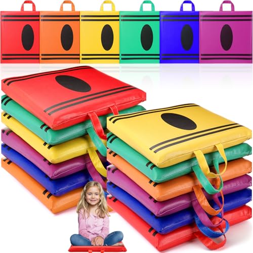 Beeveer 12 Pcs 12'' Crayon Floor Cushions with Handle for Kids Classroom Flexible Seating Colorful Floor Pillow Waterproof Cushions Seating for Toddlers Daycare Nursery Preschool School Home(Square) - color: 6 Colors, size: Crayon#1