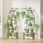 BACEKOLL Plant Stand Indoor with Grow Lights, 9 Tiered Metal Plant Shelf, 64" Tall Plant Stand for Indoor Plants Multiple, Large Plant Rack Display Shelf, Curved Plant Holder for Living Room, Patio