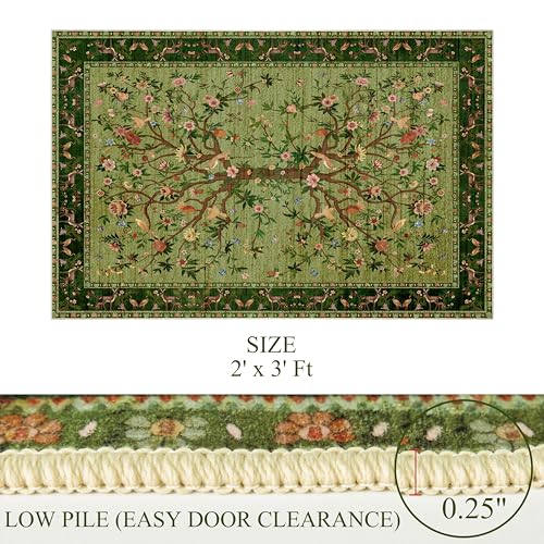 Entryway Rug 2x3 Washable, Green Non-Slip Small Area Rug, Boho Floral Botanical Low Pile Carpet for Front Door, Bathroom, Kitchen - color: Green, size: 3' x 2' (Rectangular)