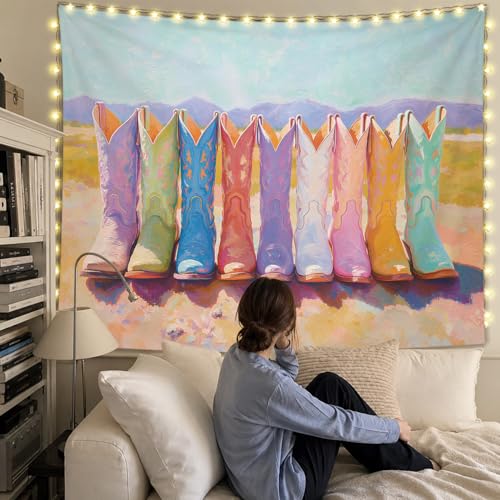 SkyCozy Western Cowgirl Wall Tapestry, Cowgirl Room Decor, Rustic Country Colorful Cowboy Boots Western Tapestry for Girls Room Bedroom Dorm Apartment Home Wall Decor, 50x60 Inch - color: 03-Western Cowgirl Tapestry