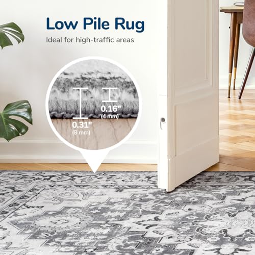 Lessymo 2 x 3 Entryway Rug - Machine Washable Area Rugs Boho Faux Wool Low Pile Area Rug for Bedroom, Floral Medallion Vintage Outdoor Rugs with Non-Slip Rubber,Grey Beige - color: Grey Beige, size: 2' x 3' (Rectangular)